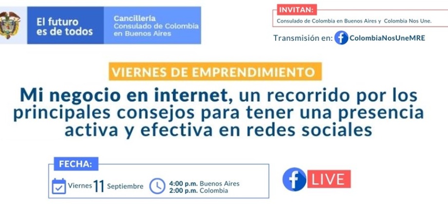 Consulado de Colombia en Buenos Aires invita al Facebook Live sobre emprendimiento para empresarios este 11 de septiembre de 2020