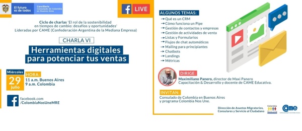 El Consulado de Colombia en Buenos Aires invita a la charla virtual ‘Herramientas digitales para potenciar tus ventas’, el 29 de julio de 2020