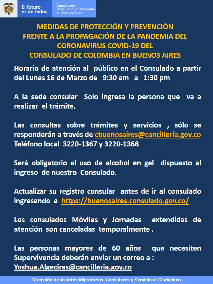 Medidas Tomadas Por El Consulado De Colombia En Buenos Aires Debido Al Brote Del Covid 19 Consulado De Colombia En Buenos Aires