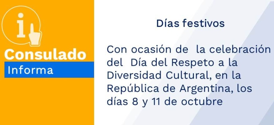 Días festivos con ocasión de  la celebración del  Día del Respeto a la Diversidad Cultural, en la República de Argentina, los días 8 y 11 de octubre