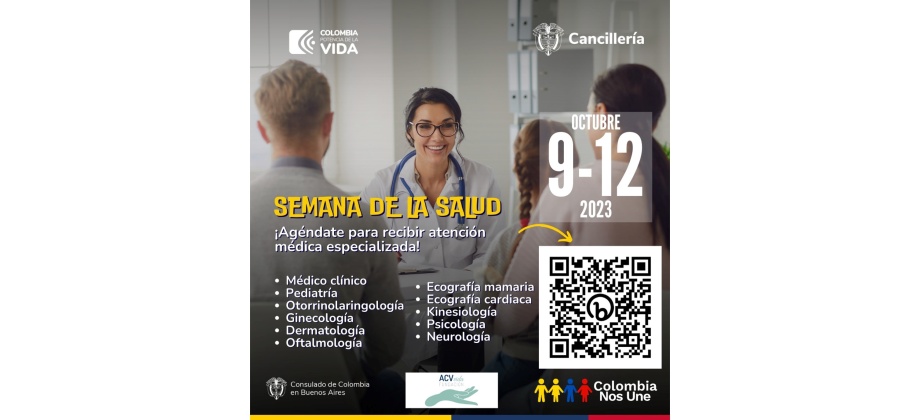 Agéndate para recibir atención médica especializada en la Semana de la Salud en el Consulado de Colombia en Buenos Aires, del 9 al 12 de octubre de 2023