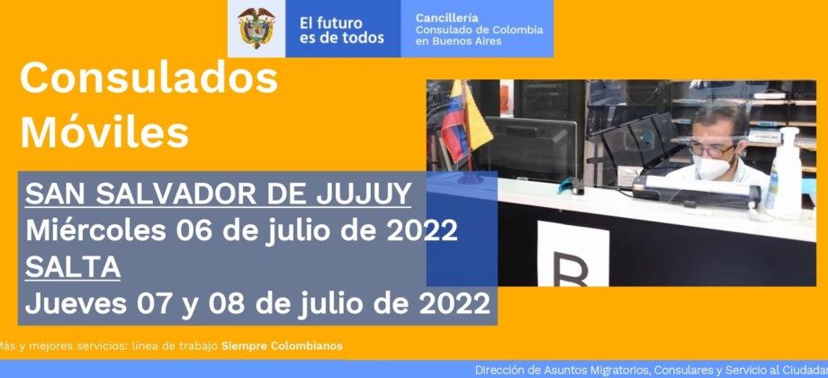 El Consulado de Colombia en Buenos Aires realizará consulados móviles en San Salvador de Jujuy y en Salta, del 6 al 8 de julio
