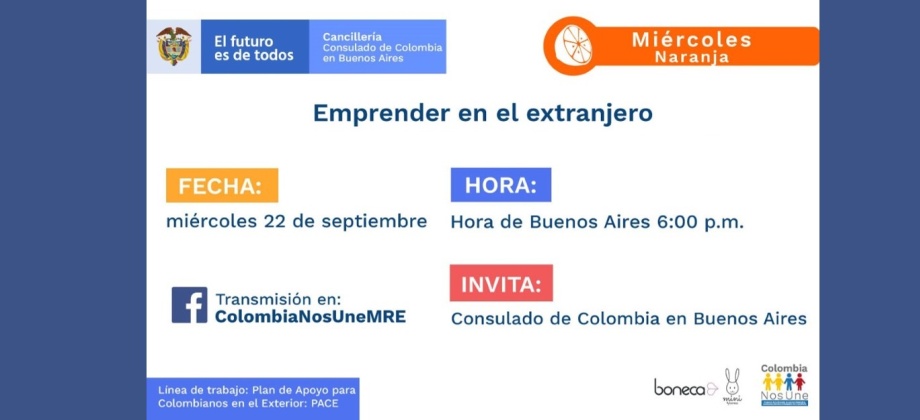 El Consulado de Colombia invita a la charla Emprender en el extranjero, el 22 de septiembre de 2021
