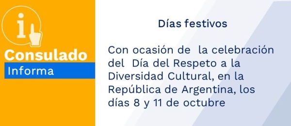 Días festivos con ocasión de  la celebración del  Día del Respeto a la Diversidad Cultural, en la República de Argentina, los días 8 y 11 de octubre