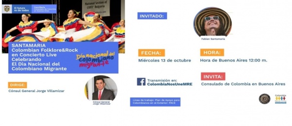El Consulado de Colombia en Buenos Aires invita a la celebración del Dia Nacional del Colombiano Migrante, el 13 de octubre de 2021