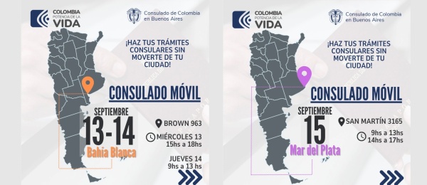 Consulado de Colombia en Buenos Aires llega con su Consulado Móvil a Bahía Blanca y a Mar del Plata del 13 al 15 de septiembre de 2023