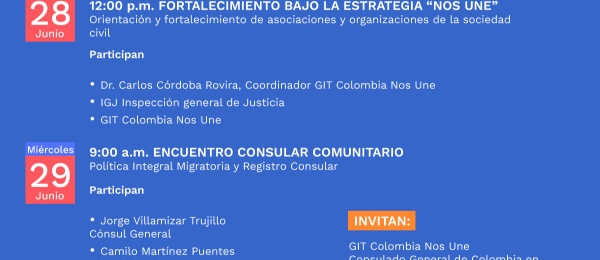 El Consulado en Buenos Aires fomenta el trabajo asociativo y la política integral migratoria para colombianos, con eventos los días 28 y 29 de junio de 2022