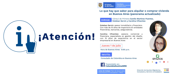 El Consulado de Colombia en Buenos Aires invita a la charla Lo que hay que saber para alquilar o comprar vivienda en Buenos Aires