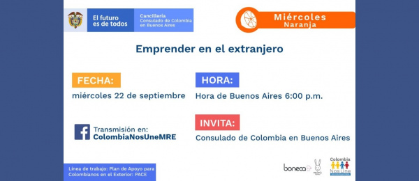 El Consulado de Colombia invita a la charla Emprender en el extranjero, el 22 de septiembre de 2021
