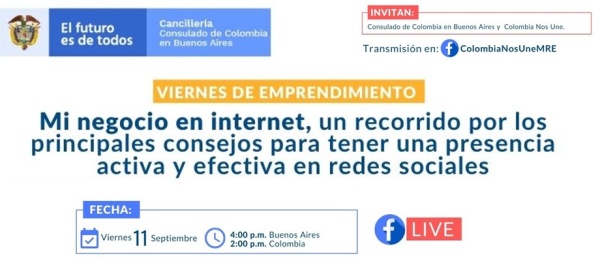Consulado de Colombia en Buenos Aires invita al Facebook Live sobre emprendimiento para empresarios este 11 de septiembre de 2020
