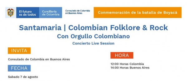 El Consulado de Colombia  invita a la actividad Santamaria Colombian Folklore Rock  